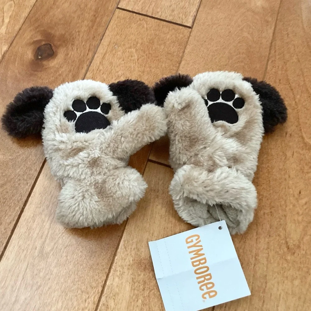 NWT GYMBOREE ALPINE PATROL PUPPY DOG FURRY MITTENS 12-24 Months